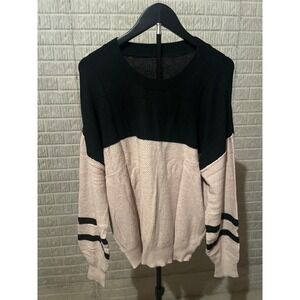 Womens Color‎ Block Crew Neck Sweater Black Pink L Knit Viscose Blend
